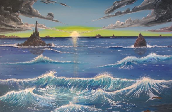 Lone Lighthouse Sea waves lighthouse sunset