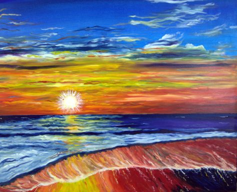 Far Horizons Sunset red blue orange waves