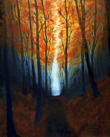Deep Autumn Path. Dark forest in autumn